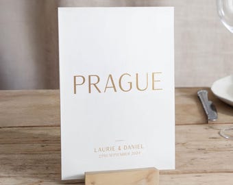 Modern Elegance Foiled Wedding Table Name Cards | Event Table Numbers | Classic, Minimal Table Decor | Gold Silver Theme