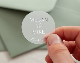 Simple Elegance | Names & Date Foiled Wedding Stickers | Wedding Stationery | Gold or Silver Foiled Stickers