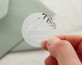 Gold Leaves | Save the Date Foiled Wedding Stickers | Wedding Stationery | Gold or Silver Foiled Stickers