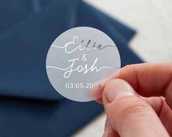 Minimal Script | Names & Date Foiled Wedding Stickers | Wedding Stationery | Gold or Silver Foiled Stickers