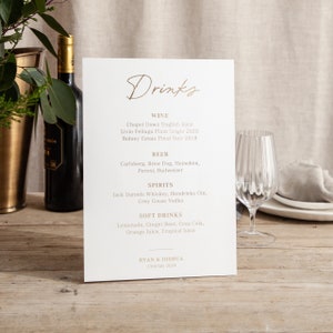Autograph | Foiled Wedding Drinks Menu Sign | On The Day Signage | Personalised | A5 A4 or A3 Freestanding Sign
