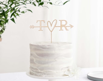 Initials Heart & Arrow Wooden Cake Topper