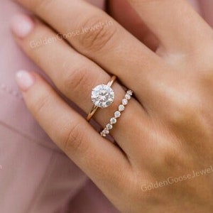 Round Cut Moissanite Diamond Wedding Ring Set/ 14K Solid Gold Solitaire Engagement Ring/Anniversary Gift/Bridal Set/925 Sterling Silver Ring