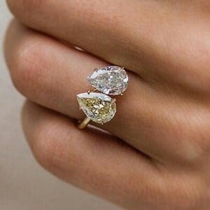 Two Stone Pear Cut Moissanite Diamond Engagement Ring, 14K Solid Yellow Gold Toi et Moi Wedding Ring, Anniversary Ring,Proposal Ring For Her
