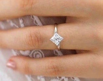 1.5 CT Prinzessin Cut Moissanit Verlobungsring Prinzessin Cut Diamant Ring Vintage Moissanit Ring Jahrestag Ring Versprechen Ring Geschenk für Sie