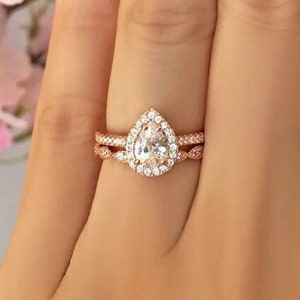 1.0 Ct Pear Cut Simulated Diamond Ring Art Deco Halo Pear Moissanite Engagement Ring Wedding Ring Vintage Ring Anniversary Ring Promise Ring