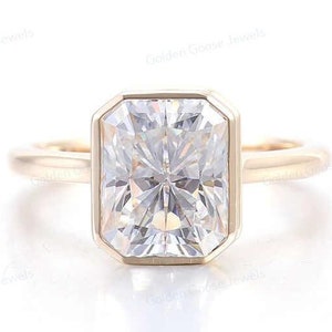 IGI Certified 2.50 CT Radiant Cut Lab Created Diamond Ring, Amazing Bezel Set Solitaire Ring Or 10K Yellow Gold For Your Special Occasions