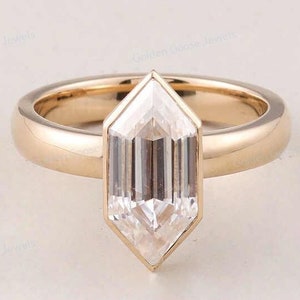 2.00 CT Hexagon Cut Lab Grown Diamond Bezel Set Solitaire Engagement Ring-Engagement Ring-Anniversary Gift-Promise Ring-Proposal Ring