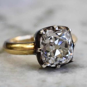 3.00 CT Cushion Cut Lab Grown CVD Diamond Solitaire Bezel Set Engagement Ring 18K Dual Tone Women-Wedding Ring-Promise Ring_Gift For Har
