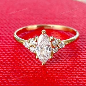Cluster Marquise Cut Moissanite Diamond Engagement Ring, 14K Yellow Gold Wedding Anniversary Ring, Art Deco Ring, 925 Sterling Silver Ring
