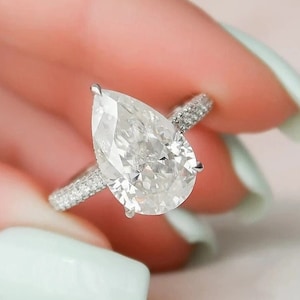 5.00 CT Pear Cut Engagement Ring Pear Shape Lab Diamond Ring 10K 14K 18K Solid Gold Wedding Ring Promise Ring for Woman,Gift For Her