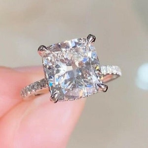 2.50 CT Cushion Cut Moissanite Diamond Solitaire Engagement Ring, 14K White Gold Hidden Halo Wedding Ring, 925 Sterling Silver Handmade Ring