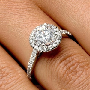 2.00 Ct Round Cut Simulated Diamond Ring/ Ring / Diamond Halo Vintage Ring / Halo Anniversary Ring /925 Sterling Silver / 14K Gold Finish