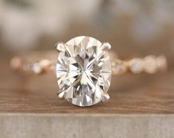 2.0 CT Oval Moissanite Engagement Ring. 14K Rose Gold Diamond Ring. Promise Ring. Wedding Ring. Rose Gold Solitaire Ring. Gift for Her