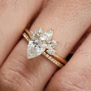 2.50 CT Pear Cut Lab Grown CVD Diamond Engagement Ring Set Pear Shape Bridal Set For Her, 14K Gold Teardrop Wedding Ring Set, Proposal Ring