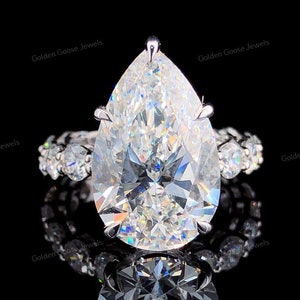 IGI Certified 7 CT Pear Cut Lab Grown Diamond Hidden Halo Engagement Ring, 14K White Gold Claw Prong Set & Pave Band Ring For Wedding Ring.