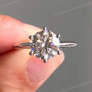 2 Carat Round Cut Moissanite Solitaire Engagement Ring, 14K Gold Moissanite Prong Set Wedding Ring, Round Anniversary Ring,  CZ Diamond Ring