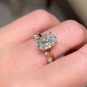 3.00 CT Oval Cut Lab Grown Hidden Halo Engagement Ring Set, 18K Yellow Gold Wedding Ring, Marquise And Round Diamond Bridal Set Ring For Her