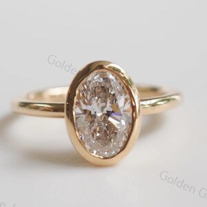 3.05 CT Oval Cut Lab Grown Solitaire Engagement Ring, 18K Yellow Gold Bezel Setting, Ice Crushed Oval Wedding Ring, Bridal Promise Ring.