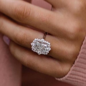 IGI Certified 2.50 CT Radiant Cut Lab Grown Diamond Solitaire Engagement Ring, 14K White Gold Unique Halo Ring For Wedding Anniversary Gift