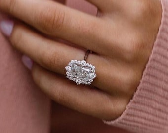 IGI Certified 2.50 CT Radiant Cut Lab Grown Diamond Solitaire Engagement Ring, 14K White Gold Unique Halo Ring For Wedding Anniversary Gift