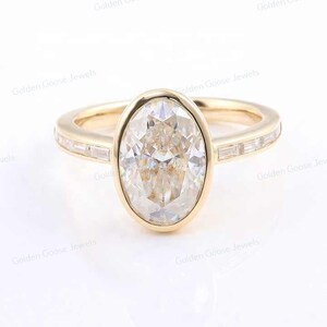 3.00 CT  Elongated Oval Cut Lab Grown CVD Diamond 14K Solid Yellow Gold Bezel Set Solitaire Engagement Ring-Anniversary Gift For Her