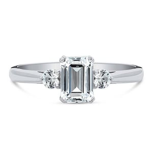 1.5 Ct Emerald Cut Moissanite Engagement Ring, 14K Yellow Gold Ring, Three Stone Ring, Anniversary Gift, Wedding Ring For Her, Promise Ring