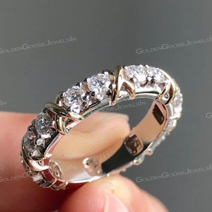 1,7 Gesamt Ctw Rundschliff Moissanite Ehering, 14K Gold Ring, Voll Eternity Band, CZ Diamant Band, Matching Diamond Band
