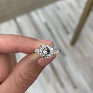 IGI Certified 2.00 CT Round Cut Lab Grown Diamond Engagement Ring, Elegant Three Stone Ring, 14K White Gold Prong Set Ring For Wedding Gift