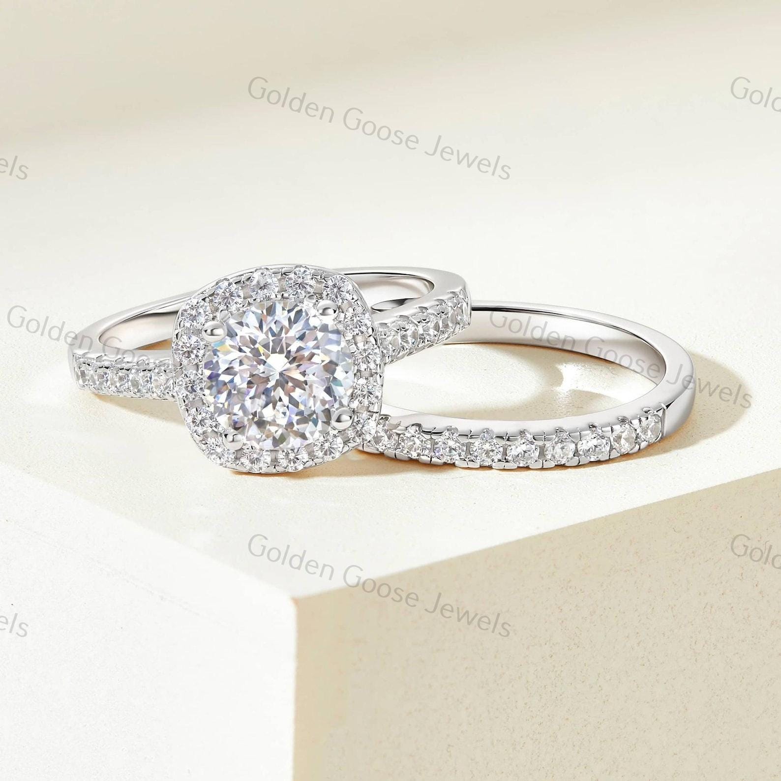 Anello di fidanzamento con doppio alone di diamanti rotondi da 1,64 ct, oro bianco 14k - Italia Anello di fidanzamento con doppio alone di diamanti rotondi da 1,64 ct, oro bianco 14k - Italia