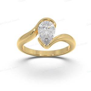 0.50 CT Pear Cut Lab Grown Diamond Twisted-Shank Solitaire Engagement Ring 18K Solid Bezel Set  Anniversary Gift-Valentine Proposal Ring