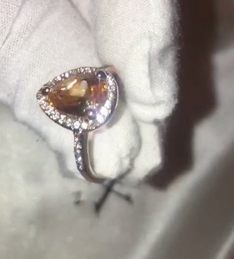 3 Ct Morganite Engagement Ring Rose Gold Natural Diamond Halo Pear ...