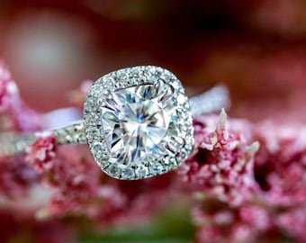 2.00 Ct Cushion Halo Engagement Ring, Wedding Ring, Cushion Diamond Stimulants Ring, Promise Ring, CZ Cushion Cut 14K White Gold Plated Ring