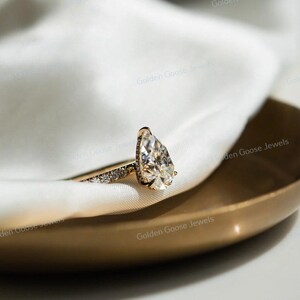 2.30 Carat Pear Cut Lab Grown CVD Diamond 14K Solid Rose Gold Pave Hidden Halo Engagement Ring For Women Anniversary Gift-Wedding Ring