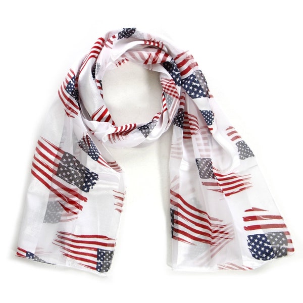 American Flag Print Striped Satin Feel Scarf - Navy or White