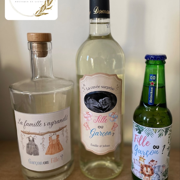 Étiquette bouteille d'alcool fille ou garçon ? -bouteille de vin ou autre personnalisable - gender reveal - babyshower - boy or girl ?