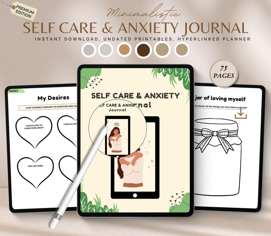 Self Care and Anxiety Journal Printable, Mental Health Workbook ...