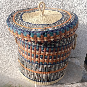 Extra Large laundry basket with handle, Handwoven big storage basket, bathroom floor basket, Big straw made wicker, large Bolga organizer