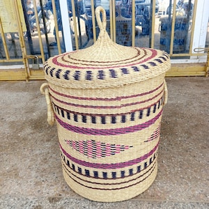 Handmade laundry basket with lid, Extra large floor hamper, bedroom floor storage basket, bathroom floor wicker, big floor hamper