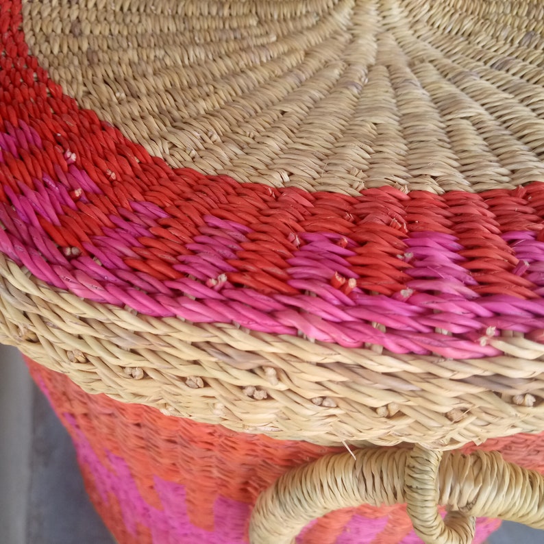 Big Woven Laundry Basket With Lid Handwoven Bedroom Basket Etsy