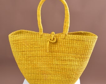 Handwoven colored-straw tote bag| handmade green u-shopper| red straw tote gift basket| rattan mini top handle bag| small market basket