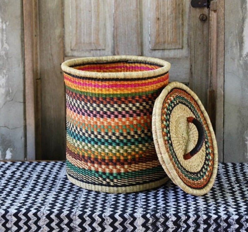 Handwoven Laundry Basket With Lid Woven Floor Storage Basket Etsy