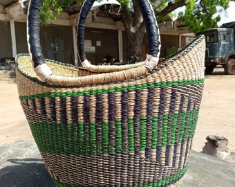 Cesta Bolga u-shopper, cesta de mercado de agricultores con asa, bolsa de paja grande, cesta de regalo ecológica para mamá, organizador de almacenamiento de cocina