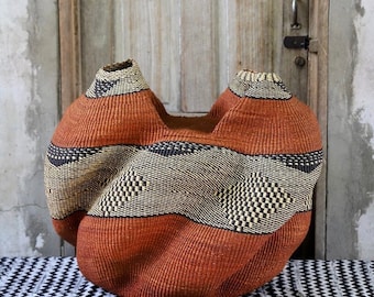 Double opening woven art basket, authentic indoor flower pot basket, Bolga design basket, basabasa basket, Eco-friendly office decor basket