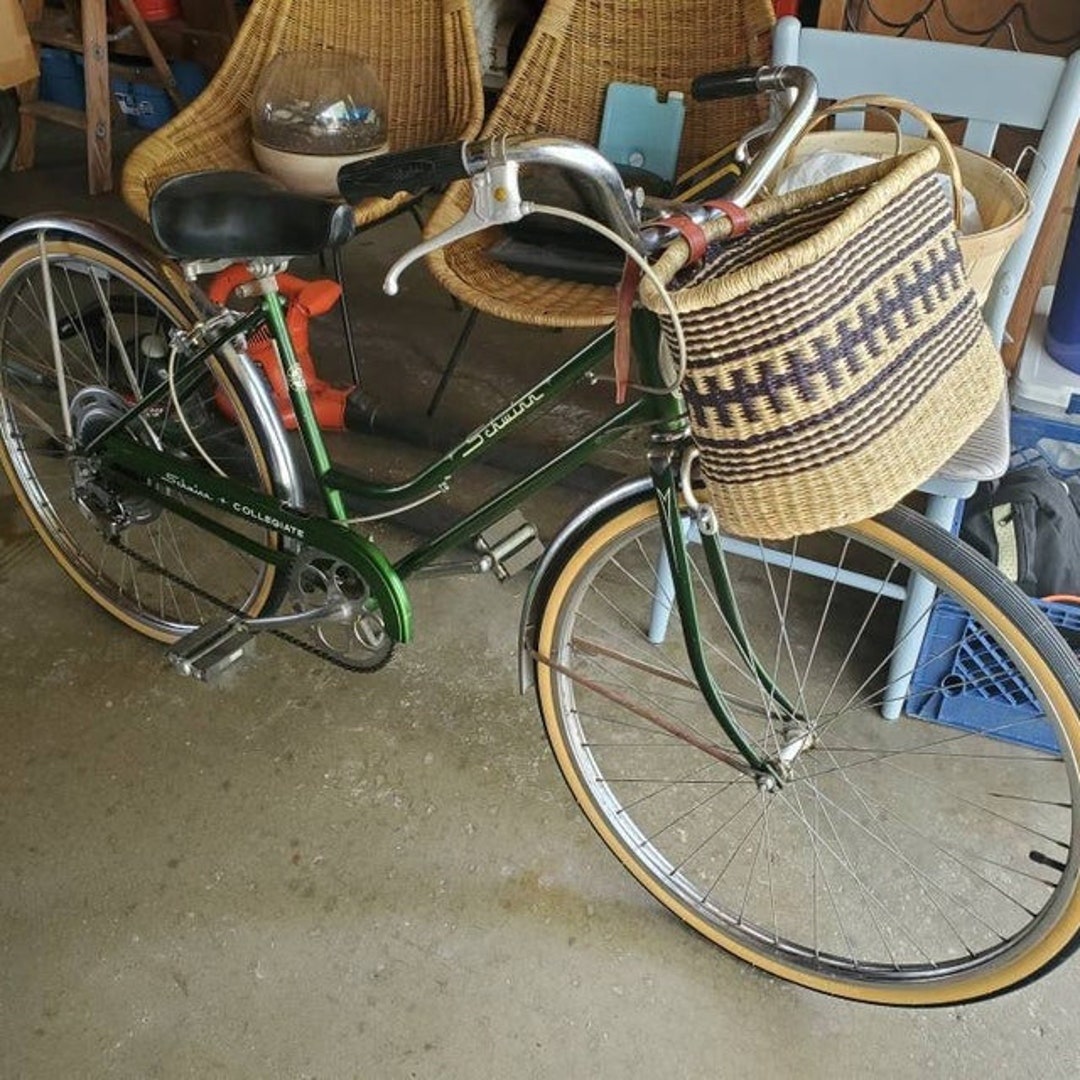 Handwoven Straw Bicycle Basket With Leather Straps Kids Etsy