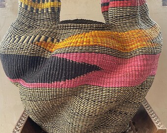 Cesta de arte tejida a mano, cesta con diseño de paja africana, cesta de maceta de interior de dos cabezas, cesta de ratán para decoración de oficina y sala de estar.