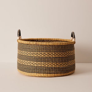 Handmade floor basket, kids room storage basket, woven storage hamper, personalized laundry basket, big wicker organizer, straw cloth bag-B1