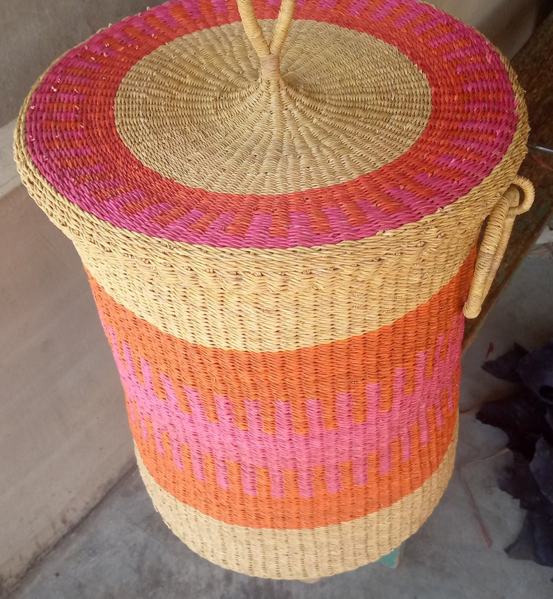 Big Woven Laundry Basket With Lid Handwoven Bedroom Basket Etsy
