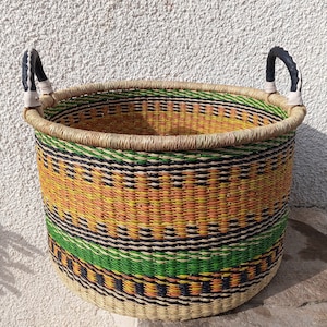 Short straw bin, handwoven laundry basket, floor wicker storage basket, kids room storage organizer, large hamper, laundromat basket