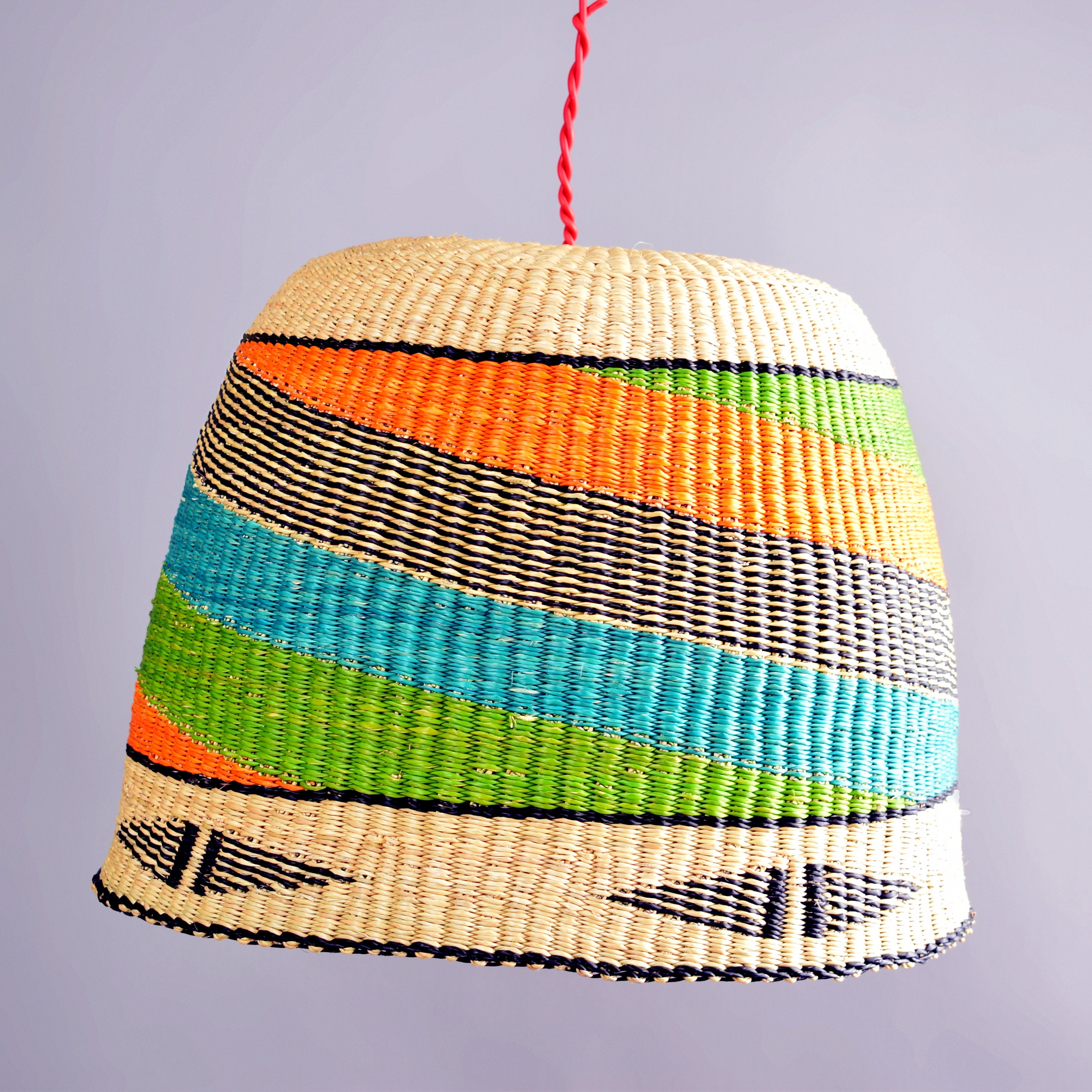 Abat-Jour Coloré Tissé À La Main, Abat-Jour Bohème, Plafonnier En Paille Tressée, Panier Bolga, Cache Pour Luminaire Suspendu